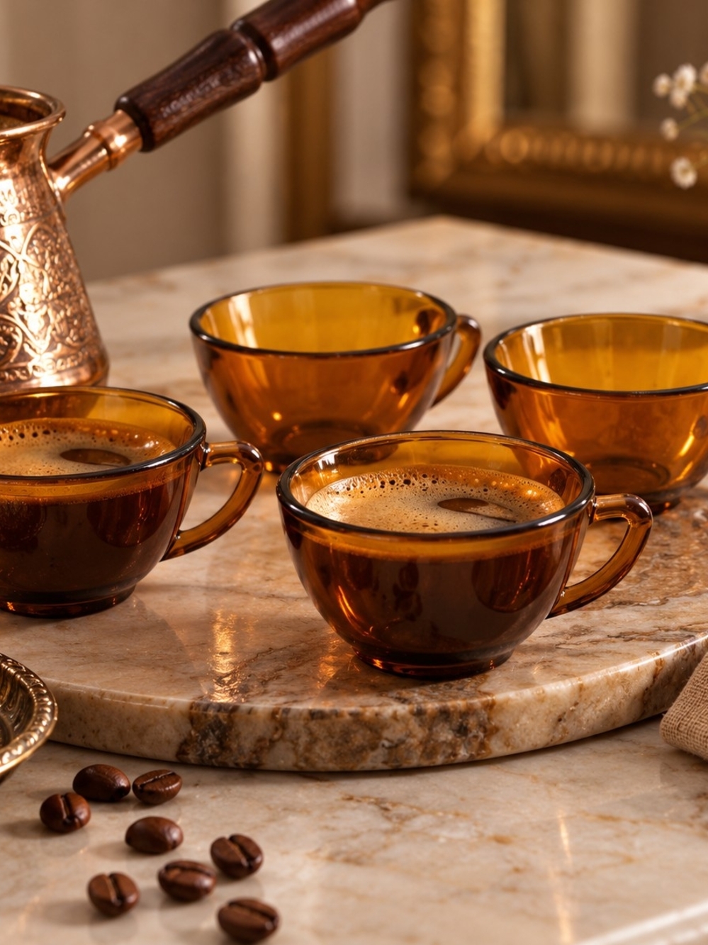 Amber Glass Coffee Cups Set by